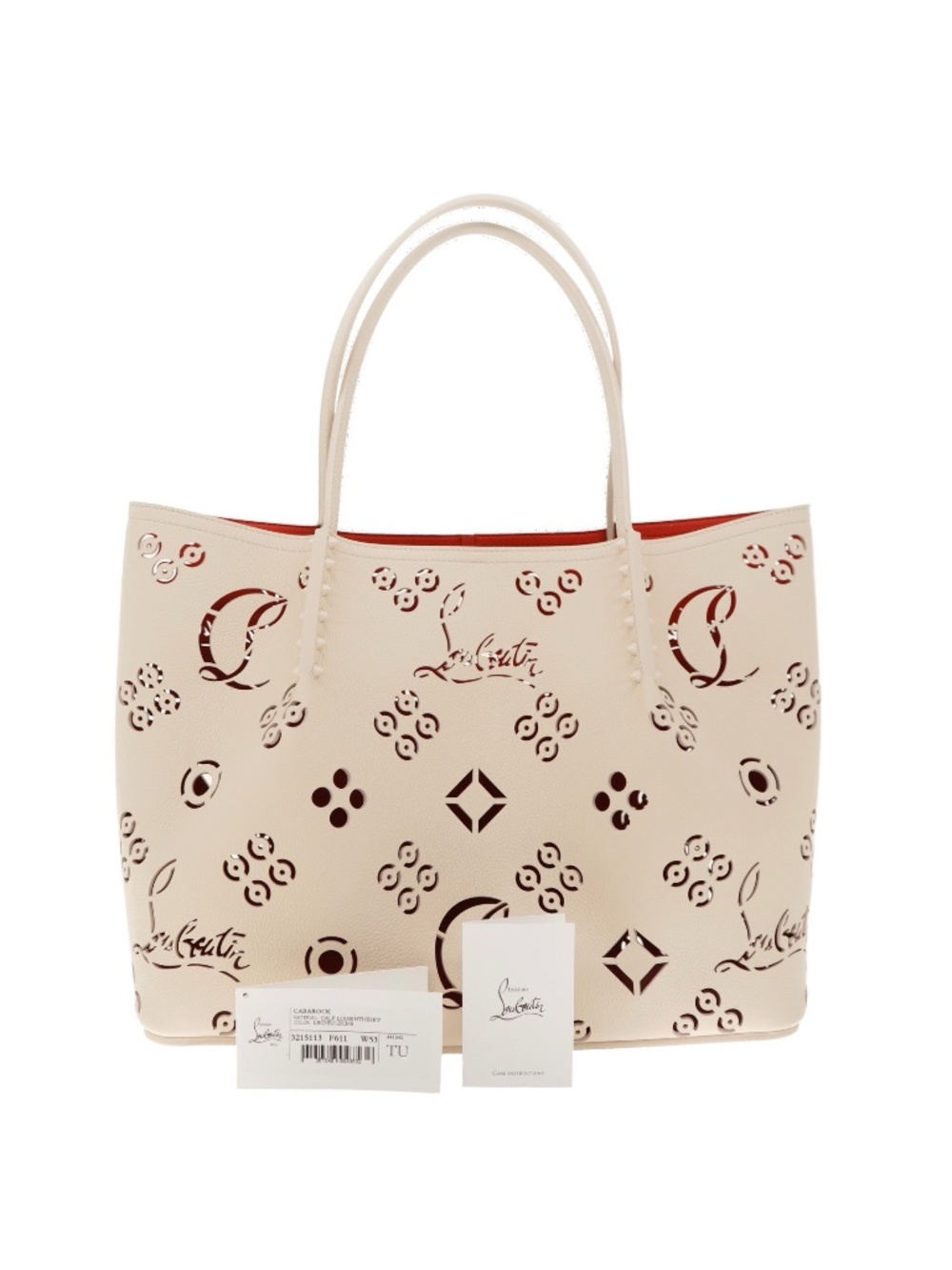 Christian Louboutin Cabarock Perforated Large Tote Beige Leather New - Picture 4 of 5